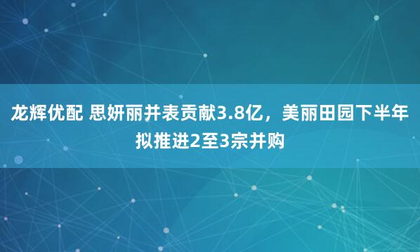 龙辉优配 思妍丽并表贡献3.8亿，美丽田园下半年拟推进2至3宗并购